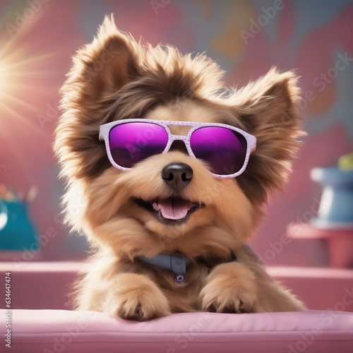  Paws and Shades  Capturing Adorable Moments of a Playful Dog Wearing Sunglasses with Utterly Charming and Irresistible Appeal. 