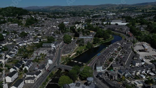 4K: Aerial Drone Video of Kendal in Cumbria, England, UK. Flying towards the Town Centre. Stock Video Clip Footage photo