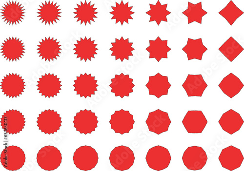 ジグザグ･ギザギザのラベルセット ベクター 赤 Set of vector starbursts. Collection of isolated labels.