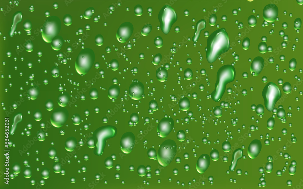 Rain transparent drops flow down the glass.Realistic wet condensation texture.Fresh water splash effect on the surface.Liquid spreading droplet shapes.