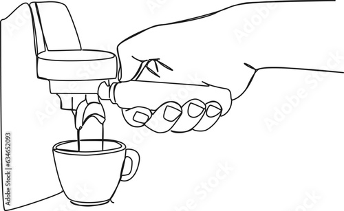 continuous single line drawing of coffee pouring from portafilter espresso machine