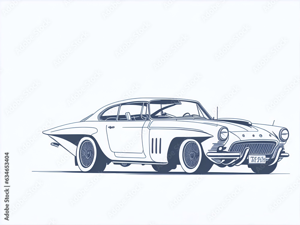 Sport car moving. Cartoon blueprint style. AI generated illustration