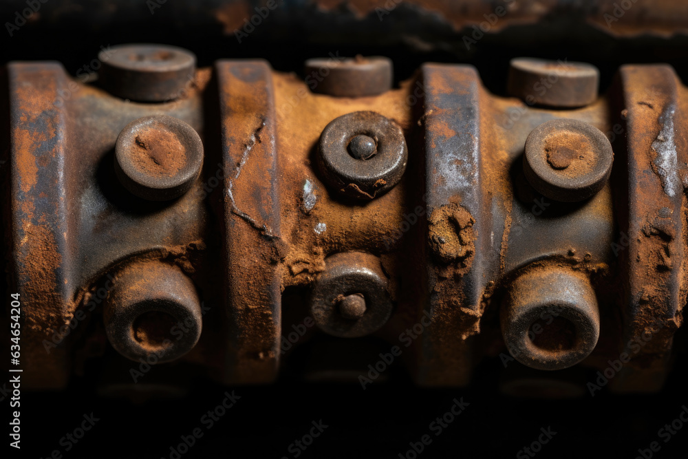 Macro photograph of a conveyor belt roller with rust and wear and tear