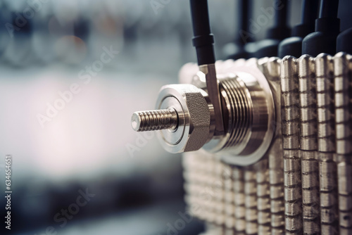 Macro shot of a thermocouple sensor embedded in a heat exchanger in a chemical processing plant photo