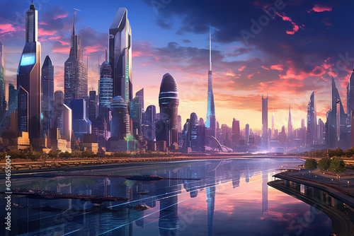"Futuristic Twilight Cityscape: A Harmony of Past, Present, and Future" 
