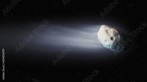 Fototapeta Naklejka Na Ścianę i Meble -  Comet at close range. Tail and nucleus of a comet in space. Celestial body, astronomical image.