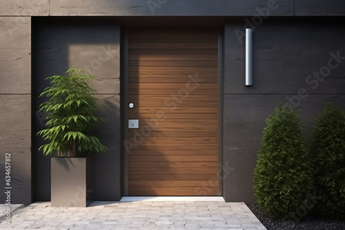 Modern and contemporary model house entrance and door is a design concept suitable for real estate and family.