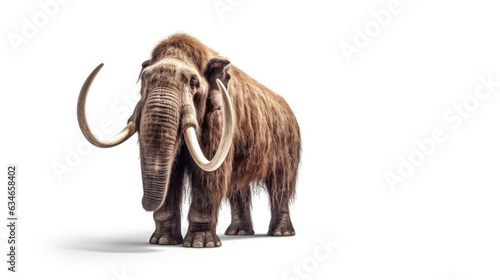 A woolly mammoth, prehistoric mammal isolated with shadow on white background. elephant mammoth. Generative Ai