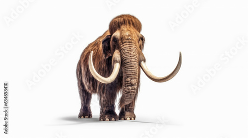 A woolly mammoth  prehistoric mammal isolated with shadow on white background. elephant mammoth. Generative Ai