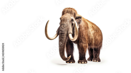A woolly mammoth, prehistoric mammal isolated with shadow on white background. elephant mammoth. Generative Ai photo