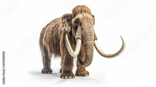 A woolly mammoth, prehistoric mammal isolated with shadow on white background. elephant mammoth. Generative Ai