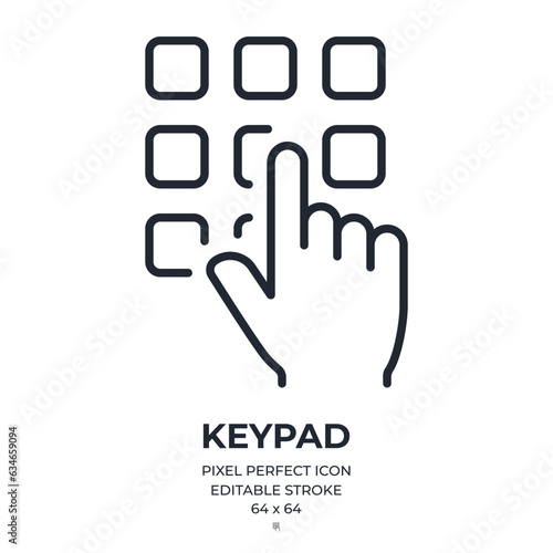 Password, unlock, pin code, keypad editable stroke outline icon isolated on white background flat vector illustration. Pixel perfect. 64 x 64.