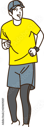 笑顔でジョギングする若い男性
