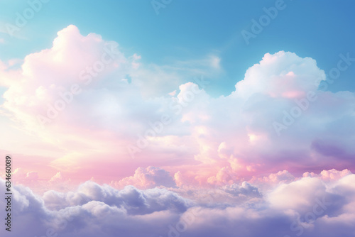 Pastel-colored clouds against a light blue sky, crafting an ethereal love background Generative AI