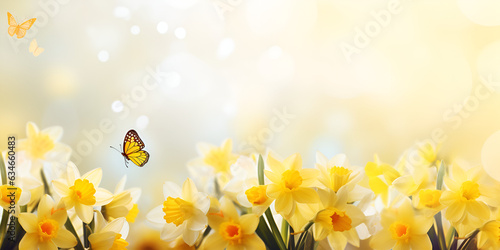 Bright and colorful flowers daffodils,Easter spring flower background fresh flower and yellow 