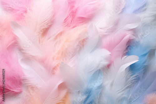 Delicate pastel feathers forming an artistic arrangement  creating a light and airy love background Generative AI