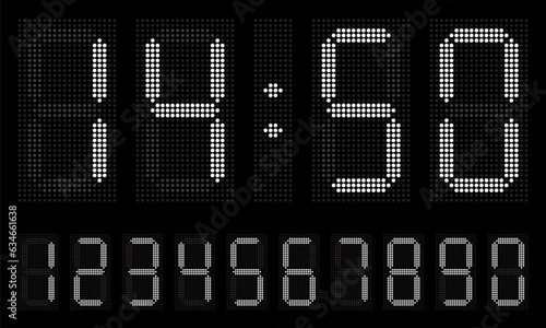 Electronic figures. Digital glowing numbers. LCD numbers for a electronic devices. Vector illustration.