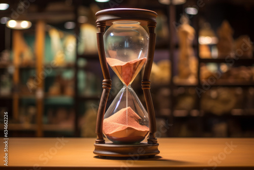 An hourglass where the sand transforms into a series of miniature scenes depicting lost opportunities