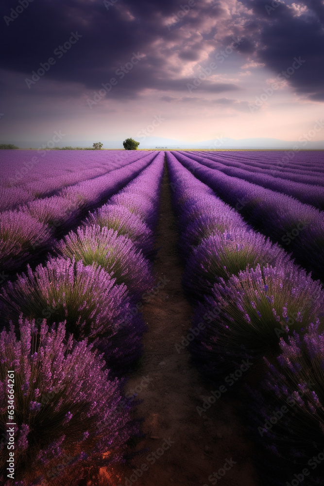 Purple lavender field generative AI