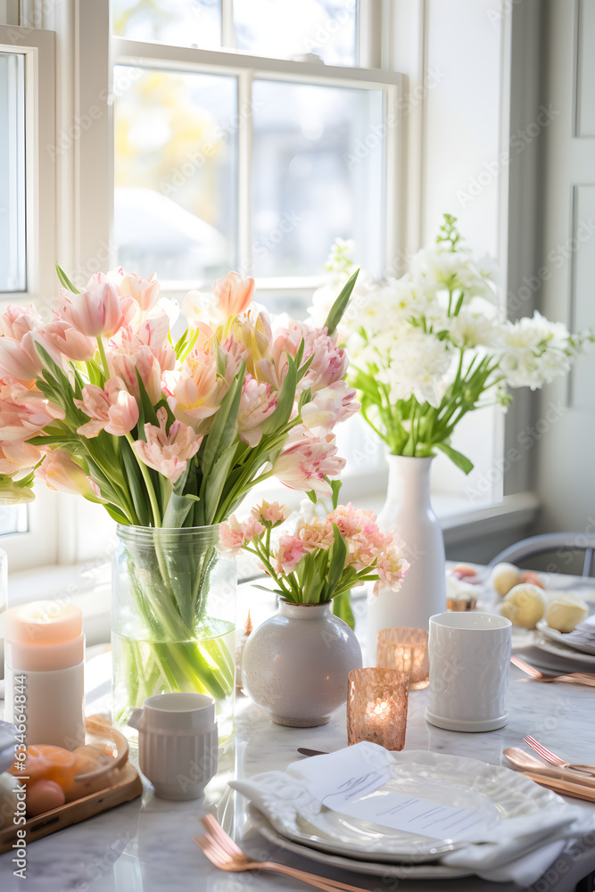 A bouquet of flowers on kitchen table A bouquet of flowers on kitchen table