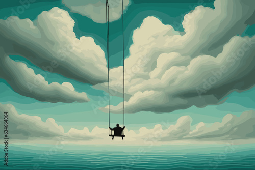 person enjoying freedom on a long swing in the sky