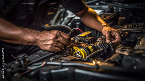 A mechanic repairing a car's engine