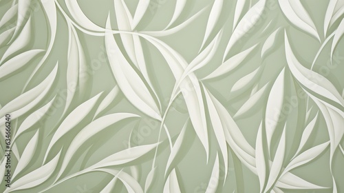  a green and white wall with a pattern of white leaves. generative ai