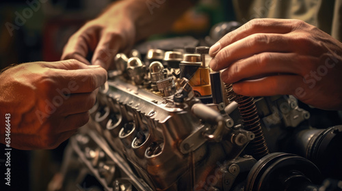 A mechanic repairing a car's engine