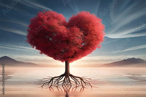 Concept of healthy heart. heart shaped tree with root generated by AI tool © Muhammad
