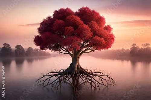 Concept of healthy heart. heart shaped tree with root generated by AI tool