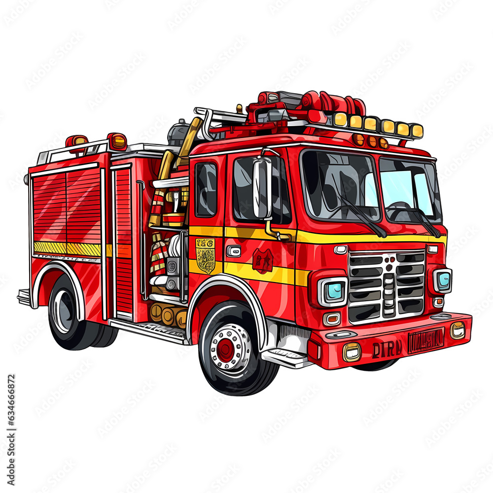Cute Fire Truck Fireman Clipart Illustration