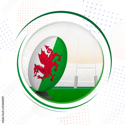 Flag of Wales on rugby ball. Round rugby icon with flag of Wales.