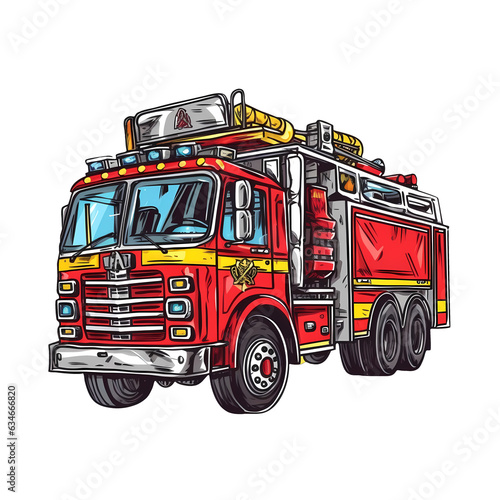 Cute Fire Truck Fireman Clipart Illustration