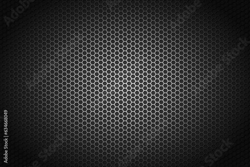 Abstract technology black perforated hexagon metal background texture. Geometric shape elements for presentation design. Fit for corporate, technology, and business. Vector illustration