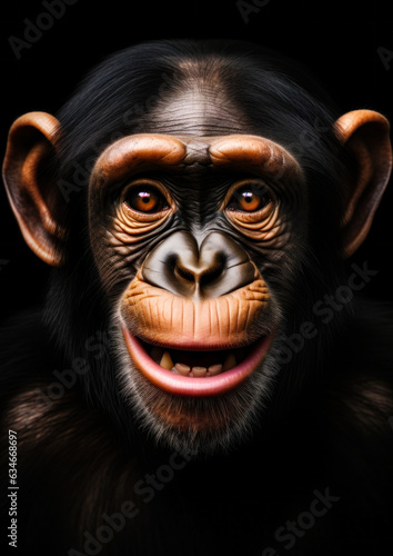 Animal photography of a wild chimpanzee in a dark backdrop conceptual for frame © gnpackz