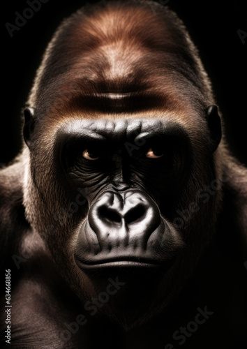 Animal portrait of a gorilla on a dark background conceptual for frame