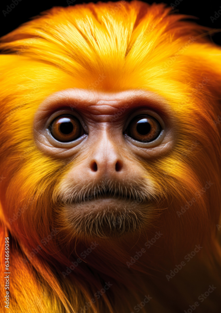Animal portrait of a wild golden lion on a black background conceptual for frame Animal portrait of a wild golden lion on a black background conceptual for frame