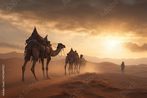 camel caravan in the desert. 