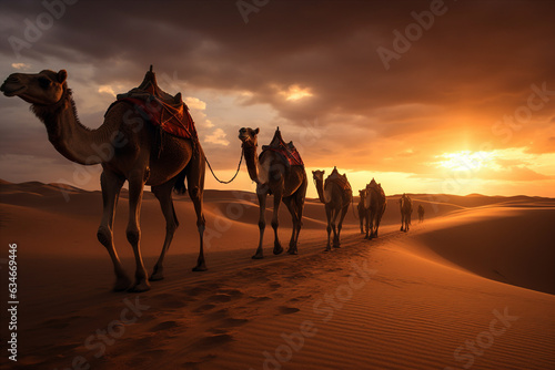 camel caravan in the desert.  