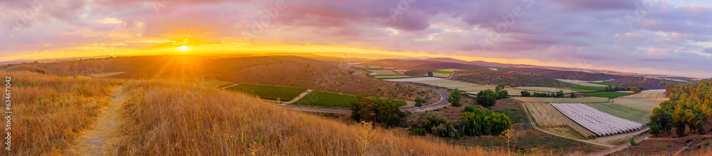Sunrise panorama of countryside in the Shephelah region