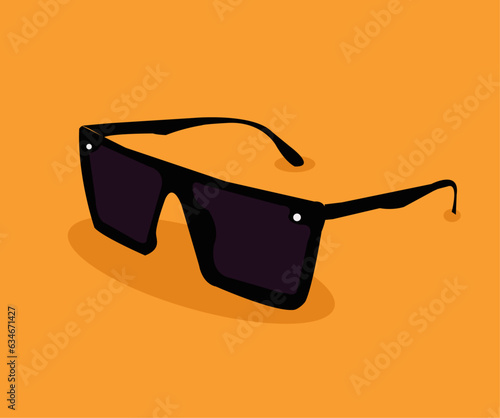 Vector illustration of sunglasses in black and blue square.
 photo