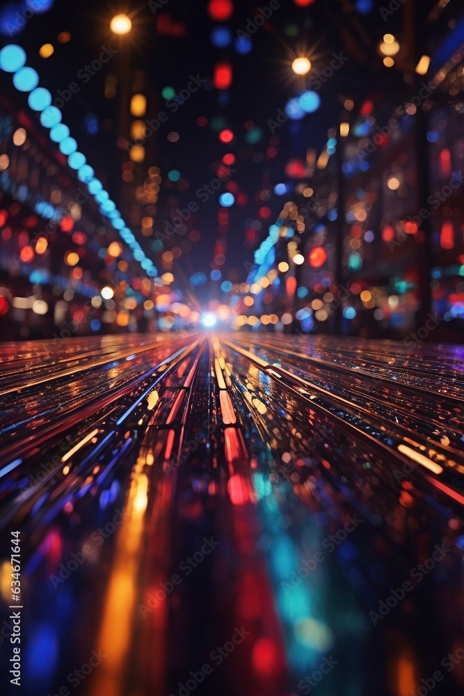 Luminous Cityscape with Neon Lights and Blurred Background with Generative AI technology Luminous Cityscape with Neon Lights and Blurred Background with Generative AI technology