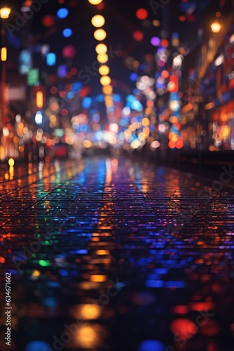 Luminous Cityscape with Neon Lights and Blurred Background with Generative AI technology © Vinnce