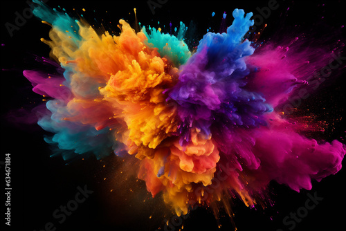 Explosion of colored powder. Holi paint colorful. 