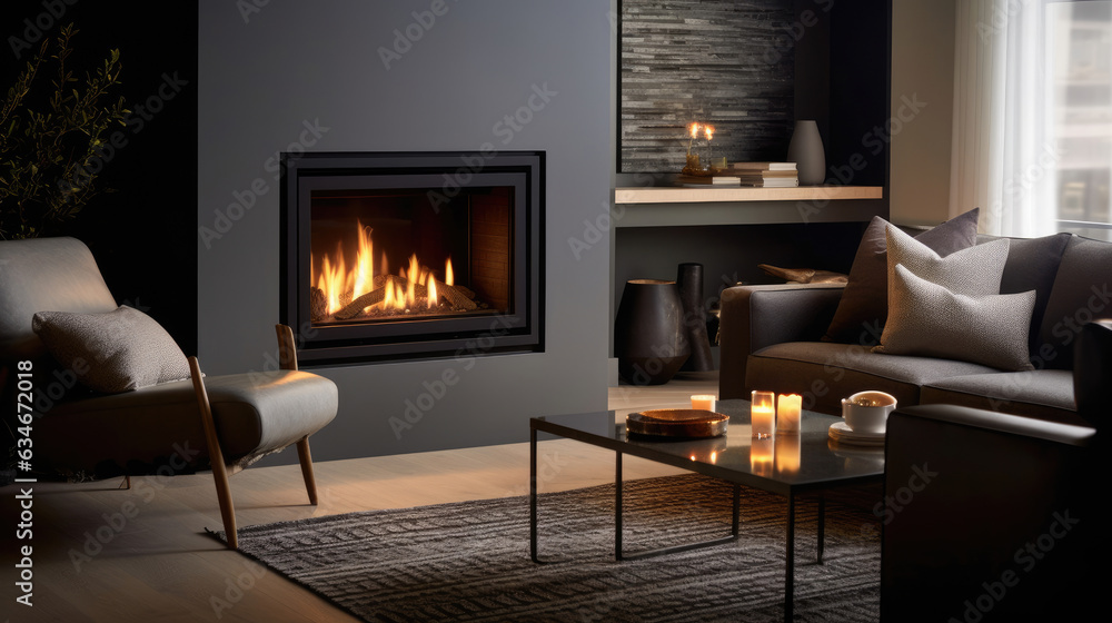 Naklejka premium Modern living room with fireplace