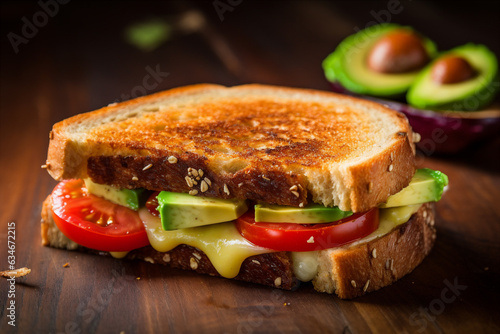 Grilled cheese sandwich on whole grain avocado bread. 