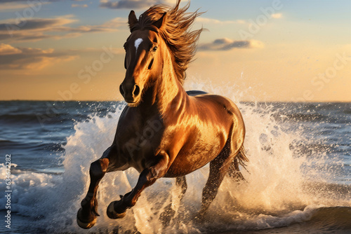 horse running along the sea. 