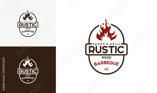 Vintage logo barbeque grill. Retro rustic babeque grill, Barbeque Label Logo desain vektor.