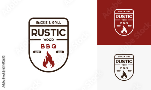 Vintage logo barbeque grill. Retro rustic babeque grill, Barbeque Label Logo desain vektor.