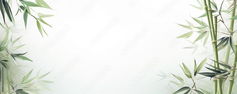 Fototapeta premium stems and leaves of ripe bamboo on a light green background. 